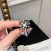 Niche Unique Design Exaggerated European and American Style Retro Zircon Flower Cross Ring
