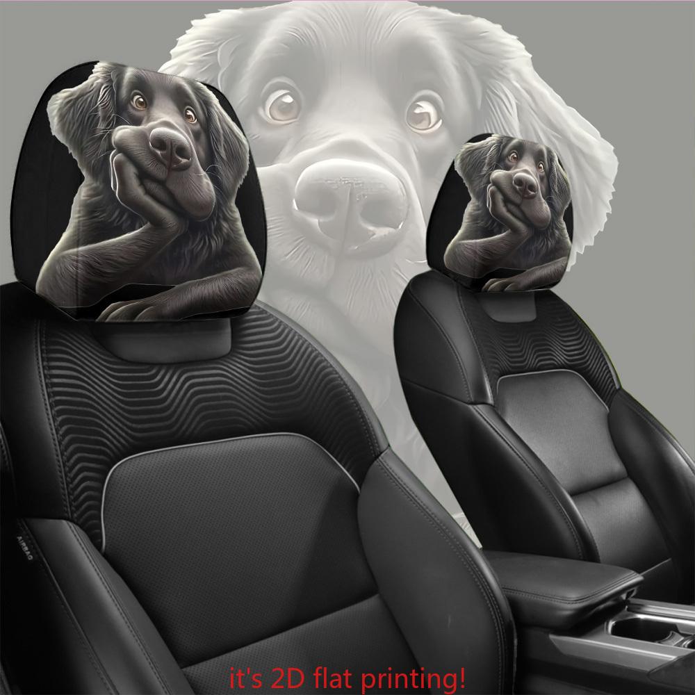 100% Funny Thinking Black Dog Printed Car Headrest Covers | Universal Fit Washable Easy-Install Auto Protector | Funny Ho