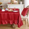Gold Satin Tablecloth Rectangle Ruffled Table Cover,Ruffle Table Skirt for Kitchen Dining Weddings Dining Table Home Decoration