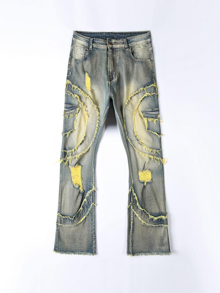 Men's Ripped Micro-flare Fringed Elastic Denim Jeans - New Arrival