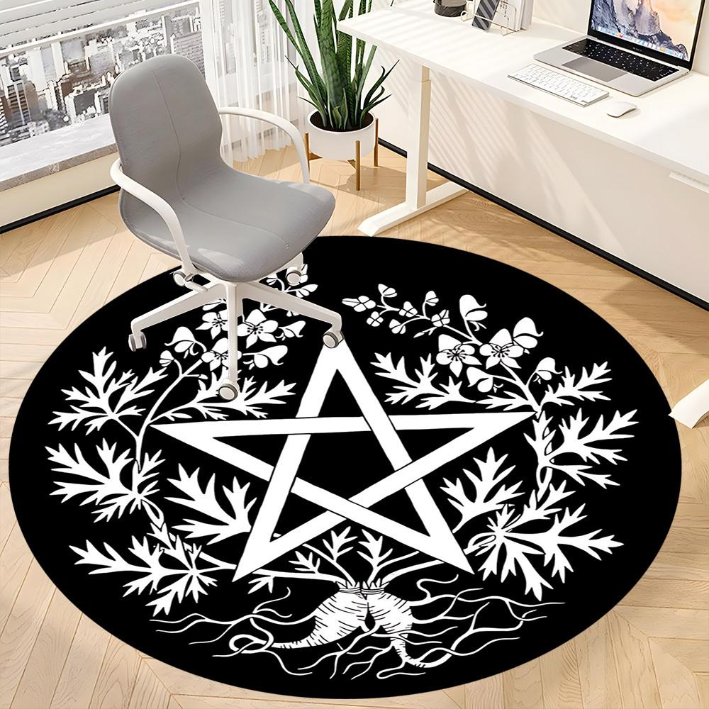 1PCPentacle Roots Office Round Area Rug, Mat Suitable For Office, Under Office Chairs Bedroom Living Room Home Decor, Room Deco