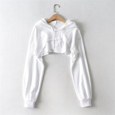 Kurzer Hoodie für Damen, unregelmäßige, einfarbige Kapuze, lange Ärmel, Kordelzug, elastische Manschette, lockeres individuelles Sport-Streetwear-Oberteil für den Alltag