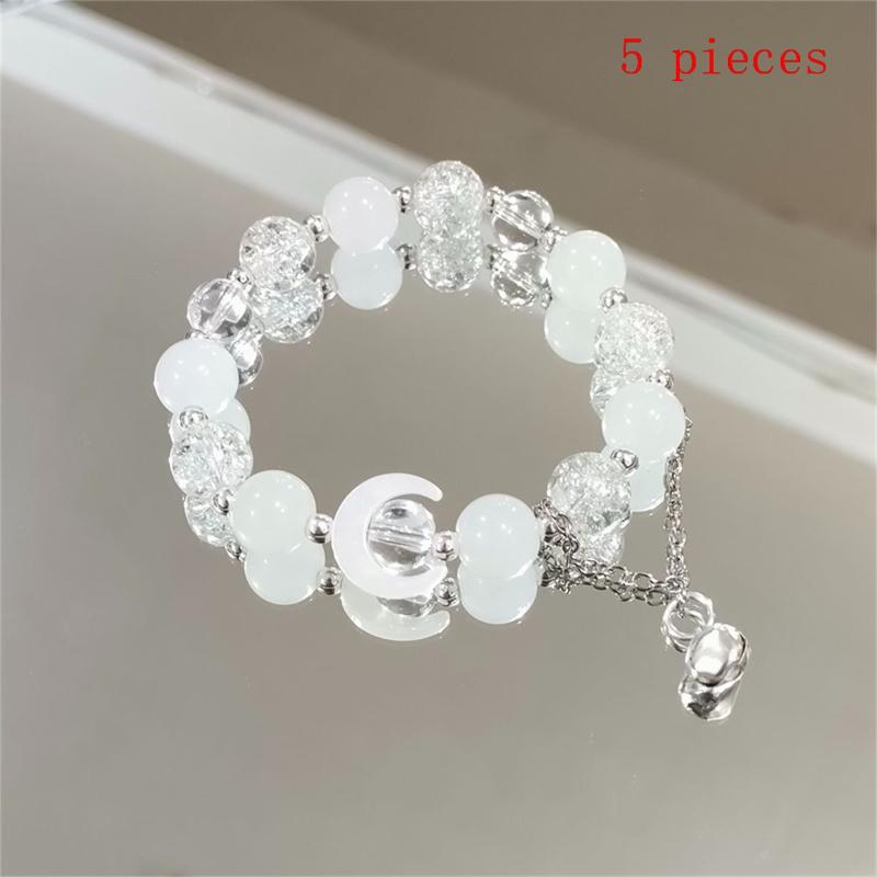 Chic Women's Bell Pendant Bracelet with Crystal Beaded White Flower Design for Outings