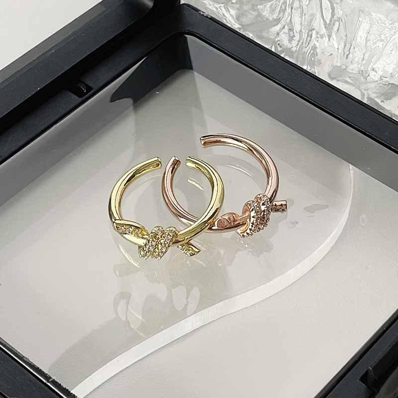 Niche Design Sense Light Luxury Personality Knotted Index Finger Opening Simple Diamond Zircon Women'S High-End Ring
