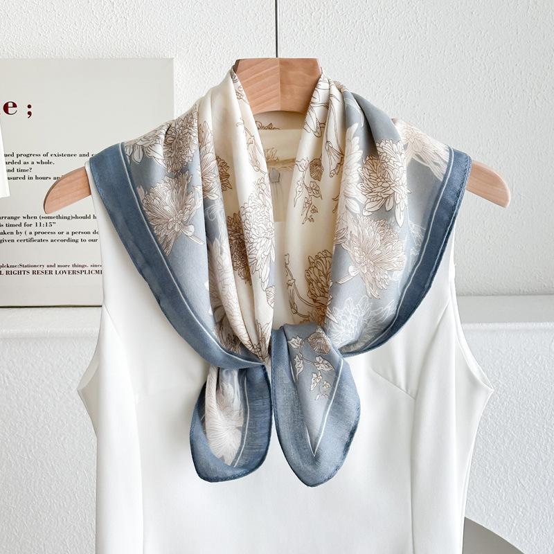 Chessboard Plaid 71CM Cotton and Linen Silk Scarf Small Square Scarf Women's Spring and Autumn Summer Thin Scarf Scarf Linen Headscarf Belt
