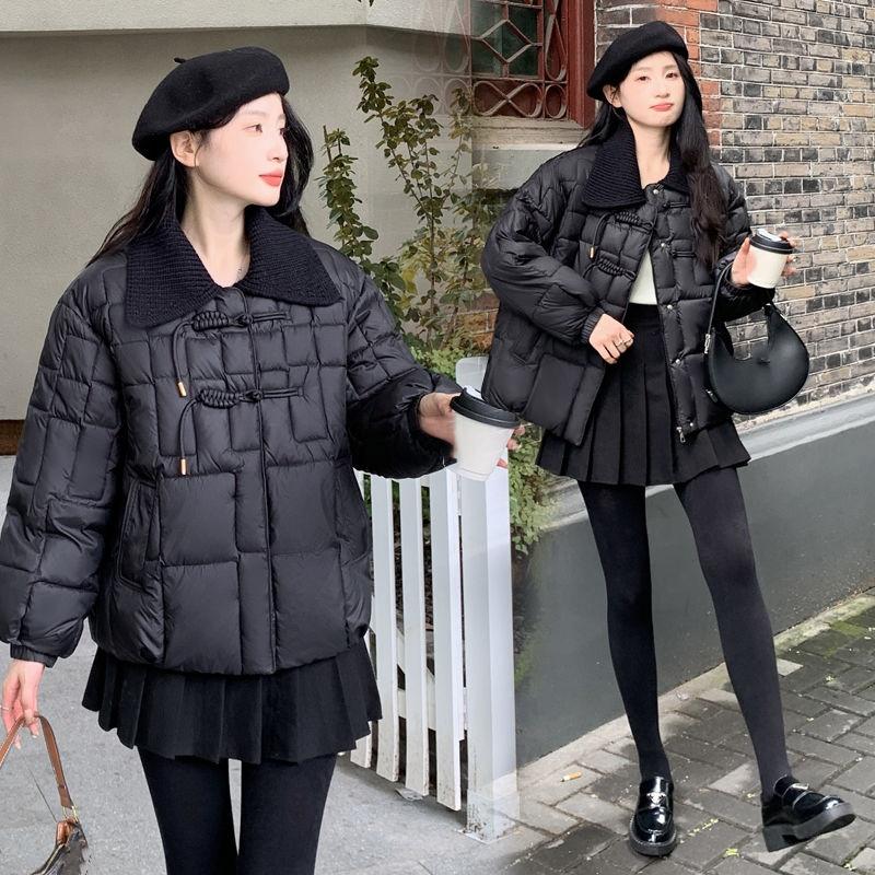 Fasjonabel bomullsjakke i vestlig stil med stor krage for damer, liten jakke med kinesiske knapper