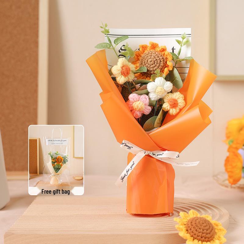 Handmade Knitted Sunflower & Rose Bouquet - Teacher's Day & Graduation Gift
