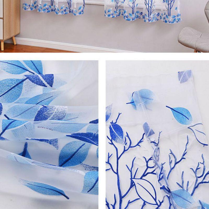 2pcs Leaves Printed Translucent Gauze Curtain Home Curtain