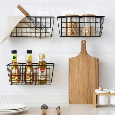 Wrought Iron Kitchen Seasoning Storage Basket Storage Basket Bathroom Rectangular Storage Box Home Wall Hanging Rack Storages