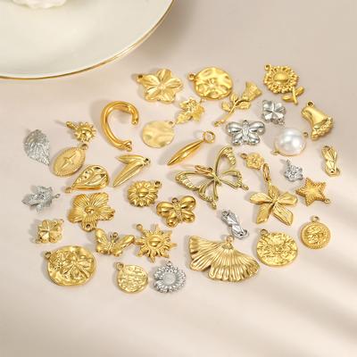 3PCS/LOT CARLIDANA Handmade Gold Plated Stainless Steel Charms, Sun Star Flower Butterfly Pendants for Bracelet Necklace Making