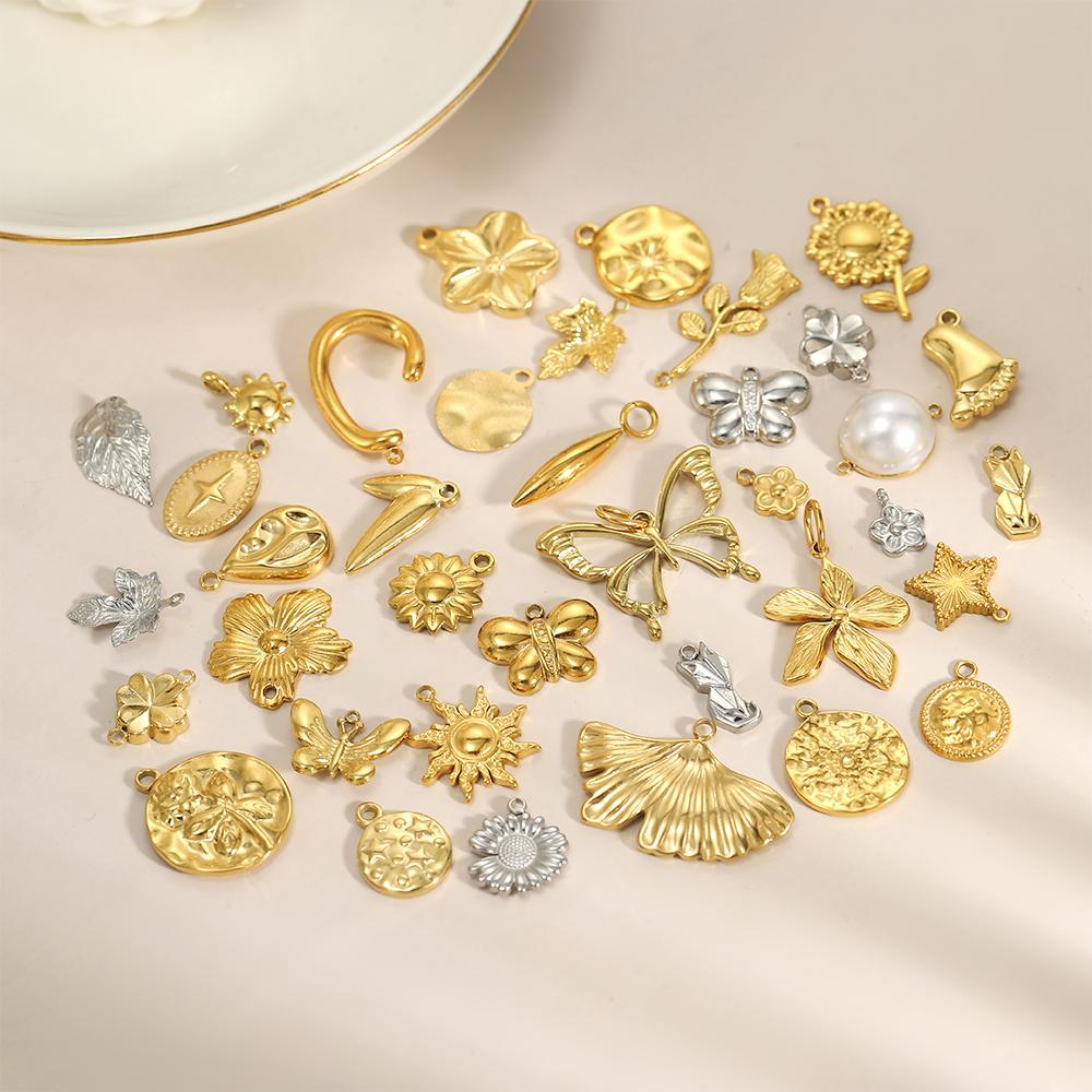 3PCS/LOT CARLIDANA Handmade Gold Plated Stainless Steel Charms, Sun Star Flower Butterfly Pendants for Bracelet Necklace Making