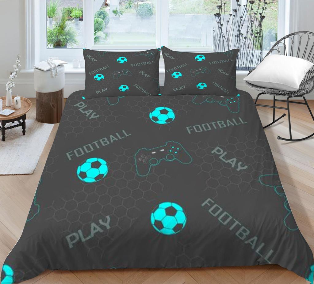 Bed Cover 3D Football Themed Print Homes Bedding Quilt Cover Washable Pillowcase Breathable Polyester Home Bedclothes