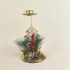 Vintage Golden Christmas Candle Holder Snowflake Xmas Tree Iron Candlestick Simulated Pine Needles Desktop Ornament Festive