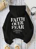 Casual Women's Hoodies Faith Over Fear Letter Printing Sweatshirts Fleece Warm Comfortable Pocket Pullovers Autumn Streetwear