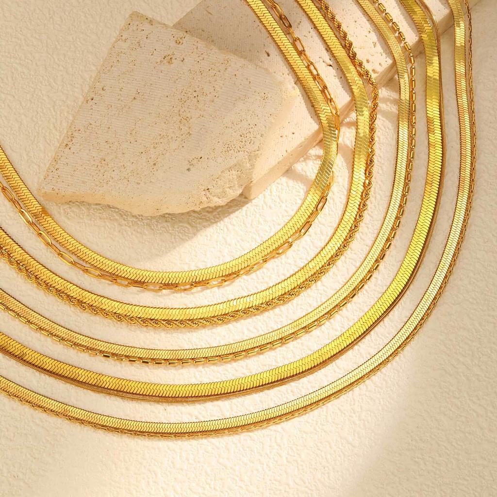 Vnox Stainless Steel Flat Snake Chain Necklaces, Gold Plated Stacked Collar For Women, Waterproof Jewelry Accessories