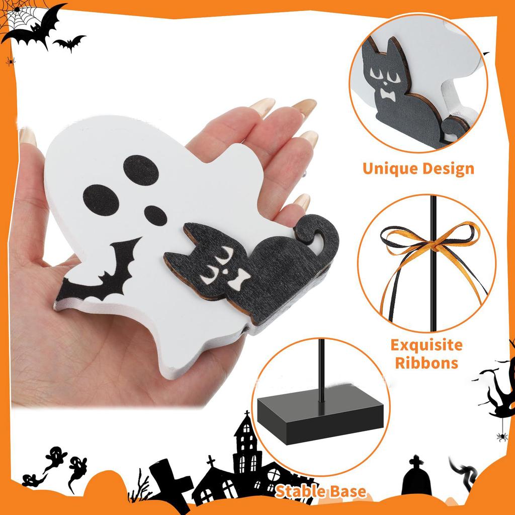 Set of 3 Attractive Halloween Wood Specter Delicate Specter Table Top Ornament Halloween Wood Decorative Pieces