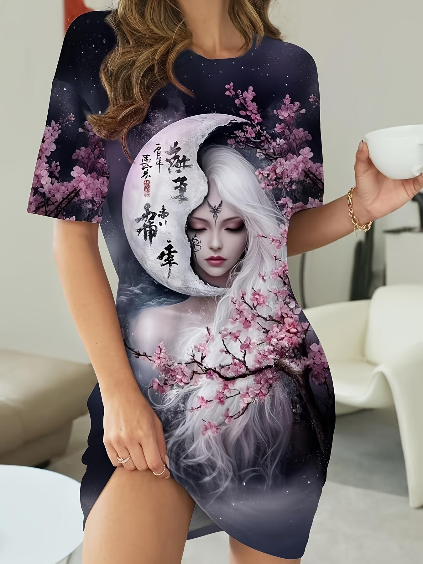 

Women S Casual Short-Sleeve Round-Neck T-Shirt Dress with Anime Art Style Print - Soft And Comfortable Pajamas Suitable for All Seasons 7XL дубильная кора