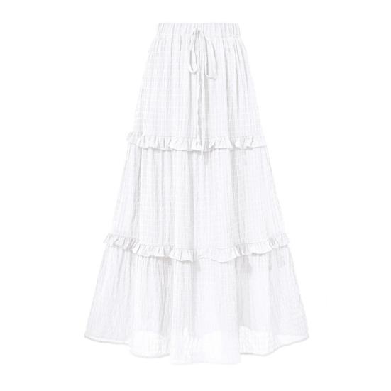 

Женская юбка-миди, эластичная высокая талия, регулируемая плиссированная юбка на шнурке, однотонная юбка трапециевидной формы с рюшами, повседневная одежда S белый