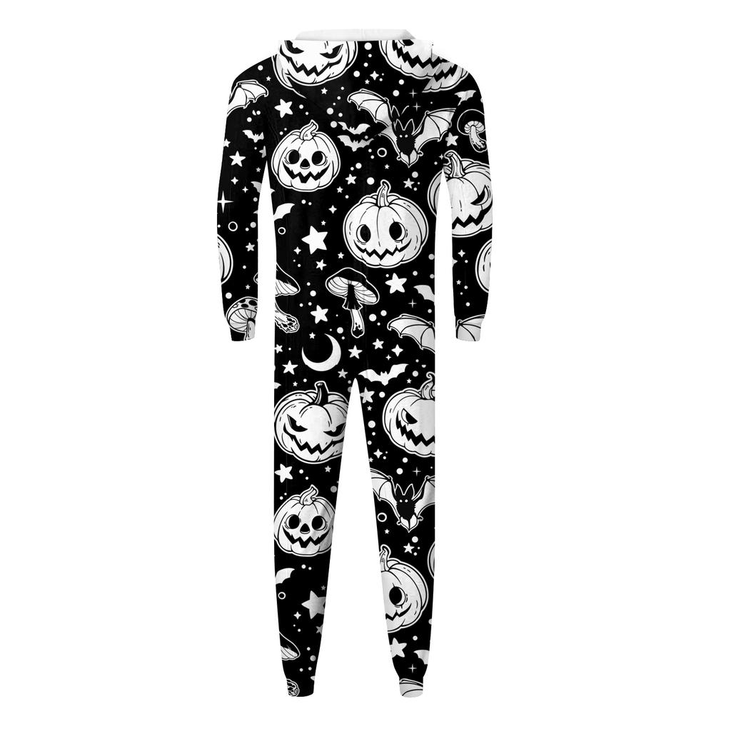 Halloween Printed Family Matching Hooded Long Sleeved Zippered Hooded Jumpsuit Set