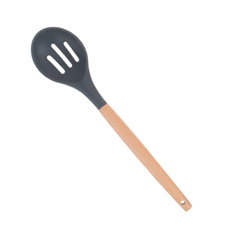 1PC Silicone Wood Turner Soup Spoon Spatula Brush Scraper Pasta Server Egg Beater Kitchen Cooking Tools Kitchenware Green/Pink