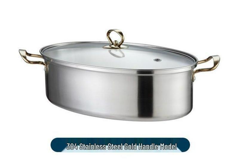 304 Stainless Steel Oval Steamer Pot, 38cm, Large Capacity, Induction Compatible, Multifunctional Steamer Basket for Fish.