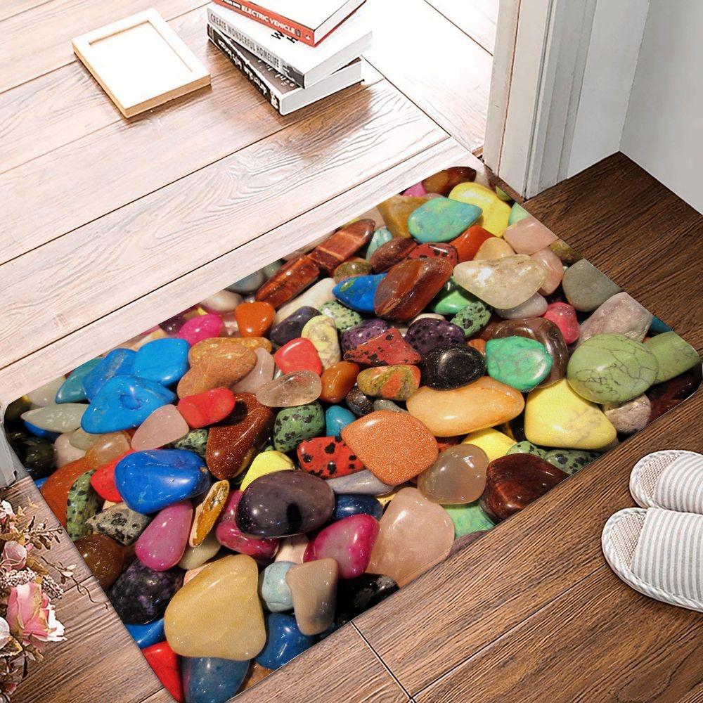 Pebbles Pattern Polyester Doormat Non-Slip Bath Mat Indoor Outdoor Home Decor Carpet Living Room Bedroom Kitchen Rug