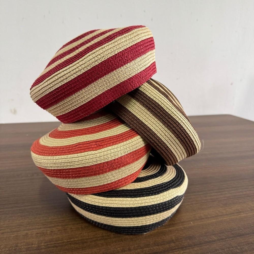 Color Block Dome Cap Paper Straw Sun Hat Brim Hat Straw Top Hat Daily Wear