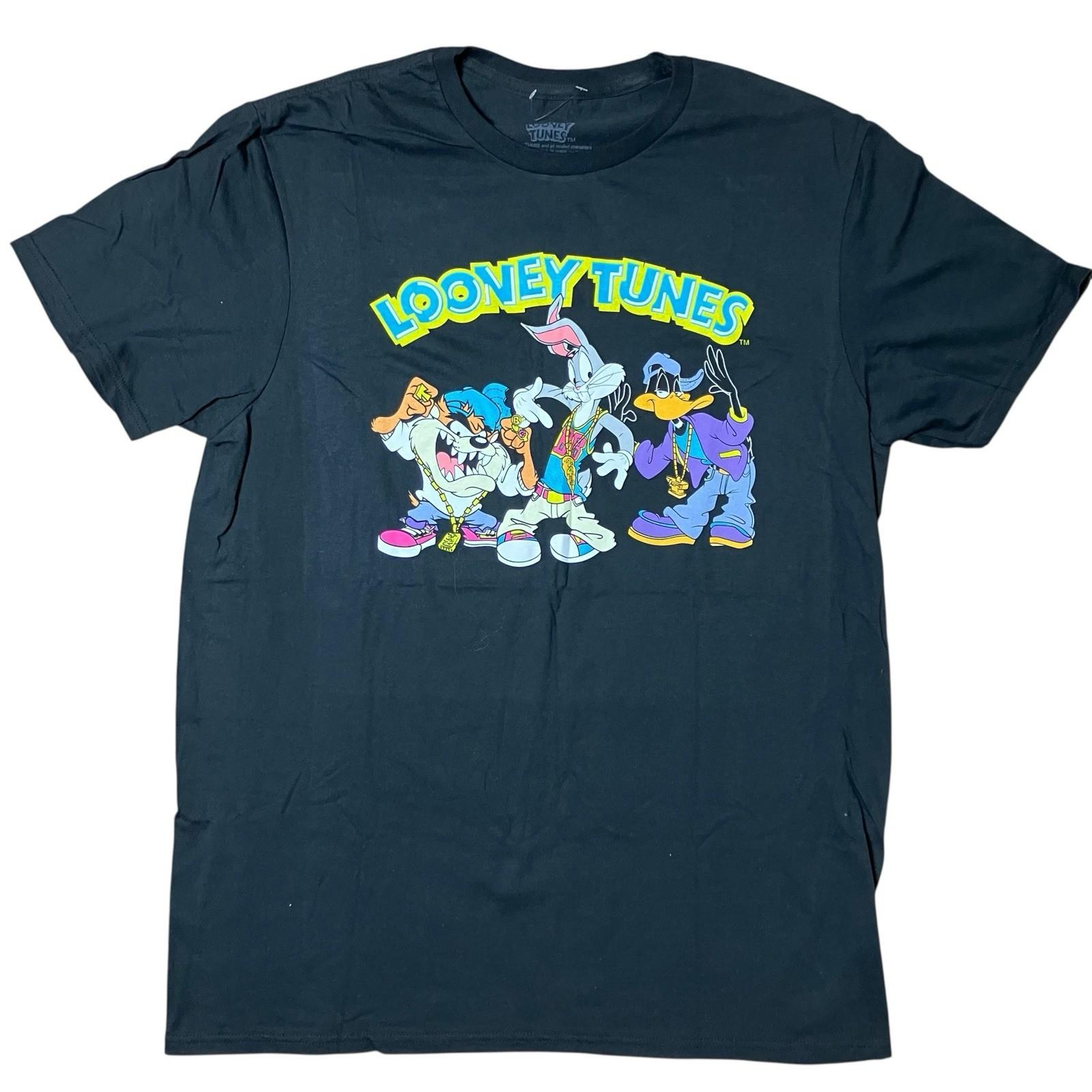 Looney Tunes T-Shirt Mens L Black Cotton Graphic Print Bugs Bunny Daffy Duck New S