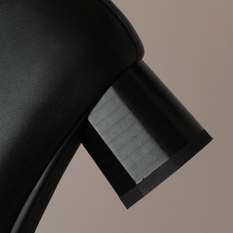 Fashion Women's new autumn and winter square toe retro leather cowhide mid heel thick heel size Chelsea calf boots