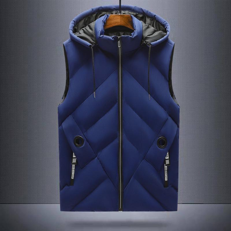Youth Winter Slim Fashion Men's Autumn Down Cotton Vest Men's Autumn and Winter Men's Hooded Vest Jackets