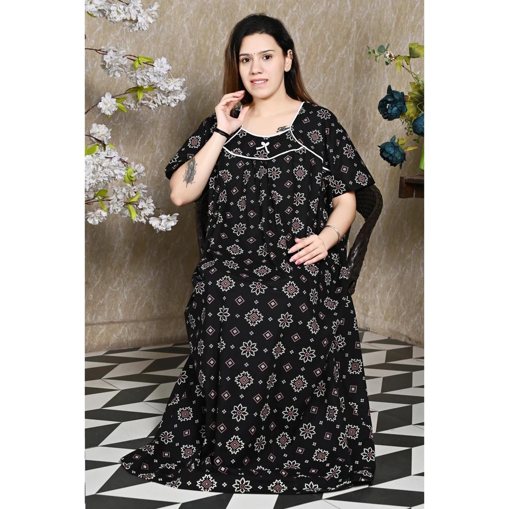 Cotton Women Printed Plus Size Night Gown Indian Nightwear Sleepwear Nighty