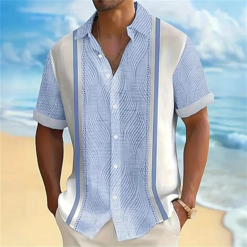 Camicia da uomo a maniche corte stile hawaiano retrò, Stampa alla moda, Stile vacanza al mare, Collo a revers, Tessuto confortevole, Taglie