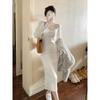 Dress autumn new women's waist thin celebrity temperament high sense white knitted skirt