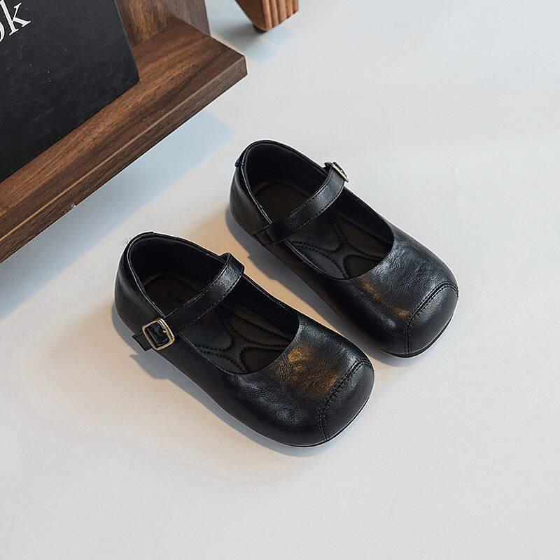 Girls Summer 2026 Leather Low-Cut Shoes: Soft Sole, Square Toe, Korean Style Size 25 - 15.5cm