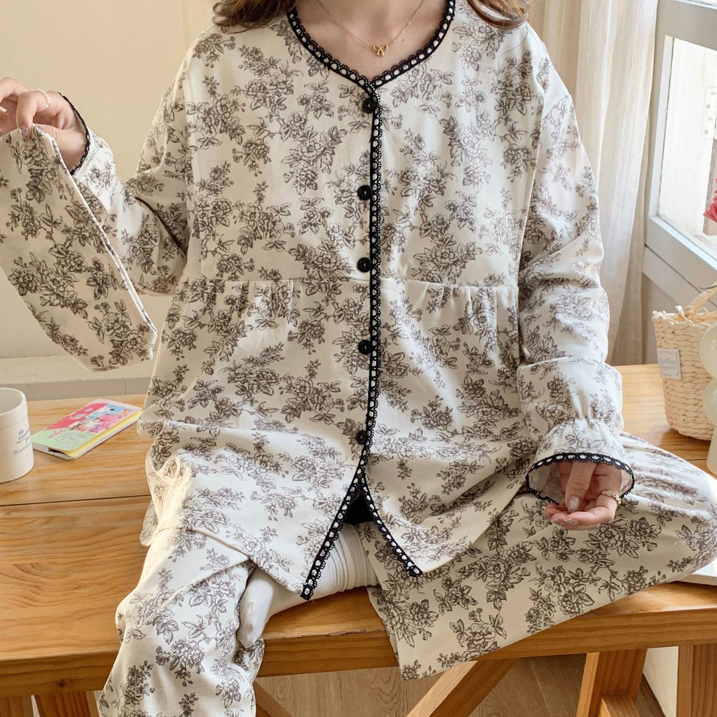 

Spring/Autumn Thin Maternity Pajamas with Built-in Pads for Postpartum and Breastfeeding, Sweat-Absorbent, Loose Fit XXL