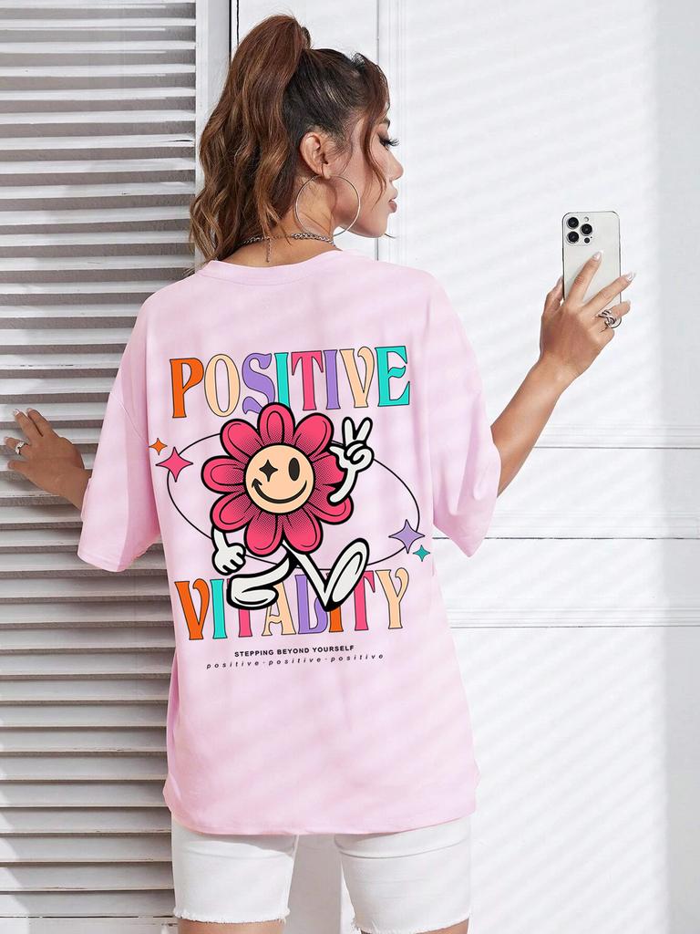 Positive Vitality Sunflower Printed Female Tshirt Harajuku T-Shirts Breathable Short Sleeve Hip Hop Fashion Street Tops Women