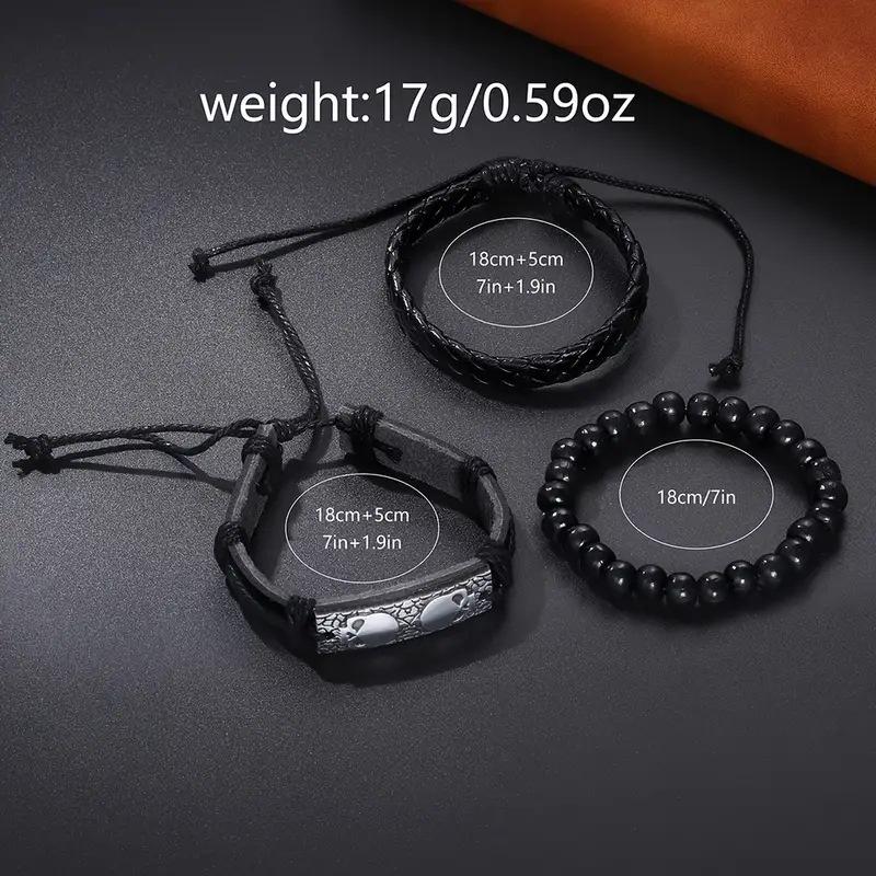 Black Skull Dial Quartz Watch & Bracelet Set (3-Piece)