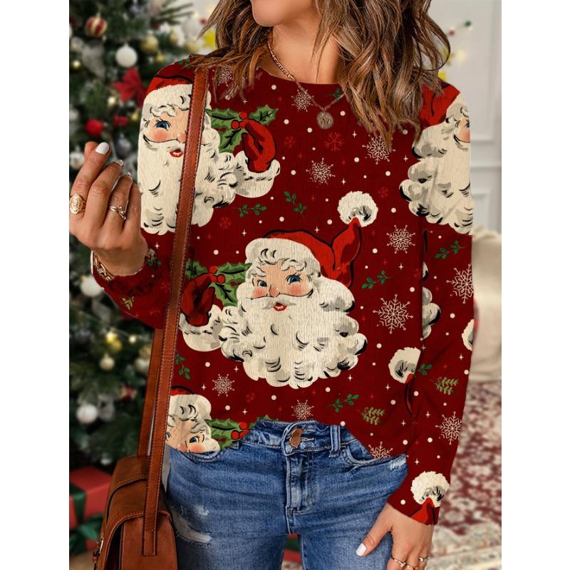 

2025 Новая модная и милая рождественская толстовка с круглым вырезом и принтом по всей поверхности, имитирующим норку XL