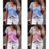 Elegant Womens V-neck Short Sleeve Floral Print Tops T-shirt For Casual Wear