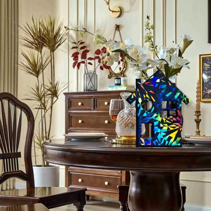 House Shape Resin Molds Holographic Heart Candlestick Molds with Base for DIY Craft Tealight Candle Holder Home Decors