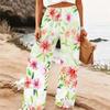 Pantalones de Pierna Ancha de Verano para Mujer Estampado Floral Cintura Alta Elástica Corte Holgado Casual Vacaciones Pantalones Palazzo