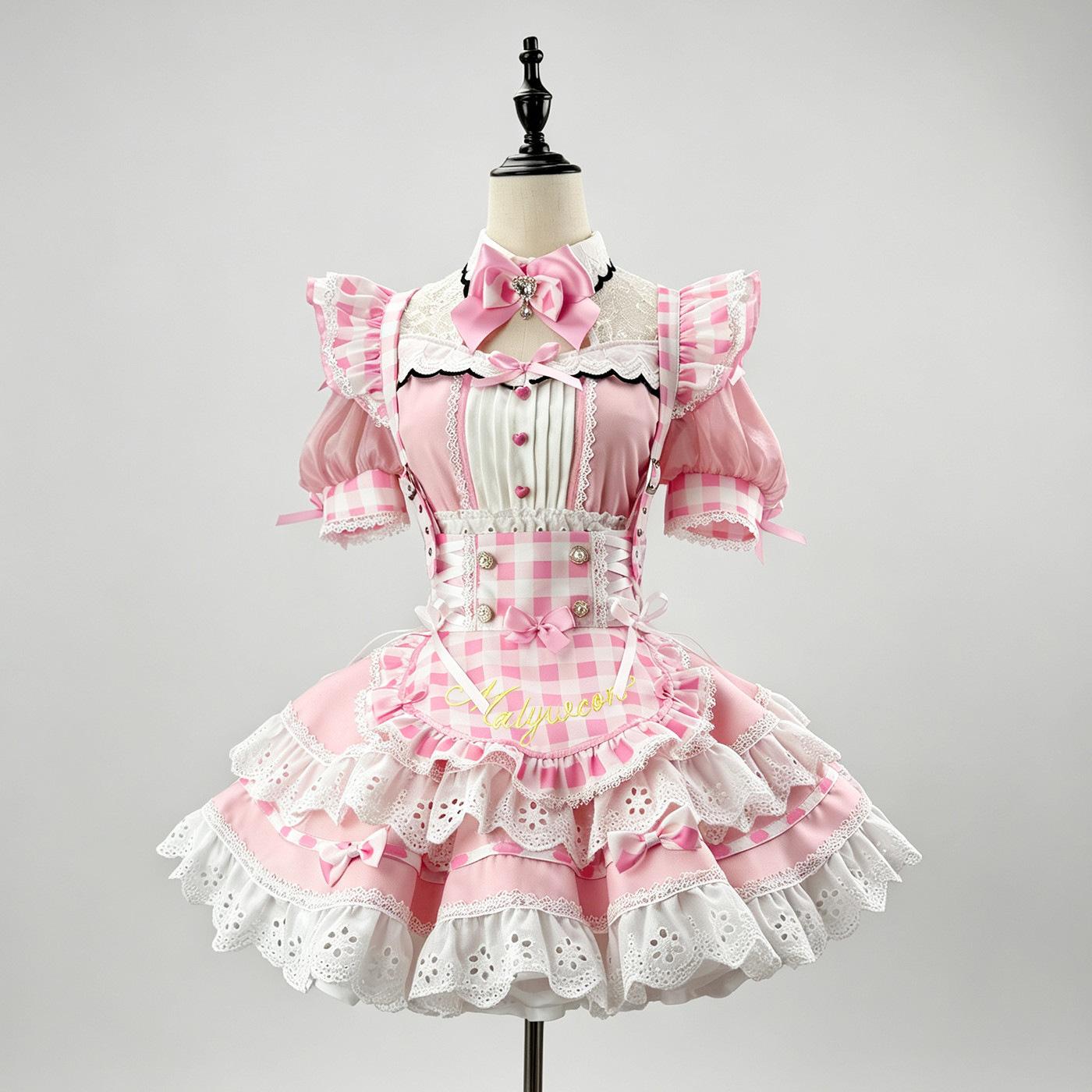 Replica~ Love plaid cat`s maid costume