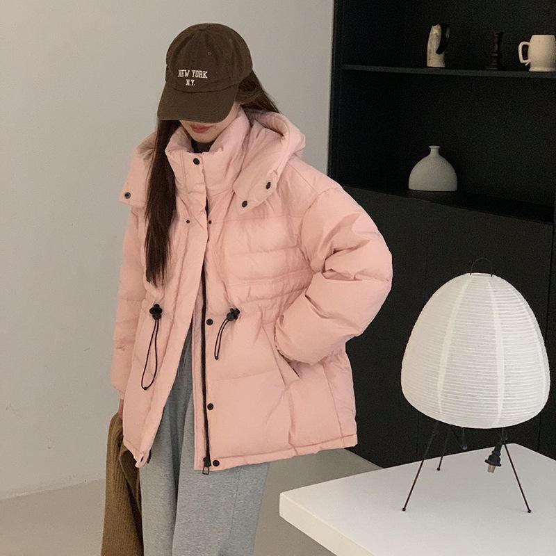 Outdoor cold-resistant white duck down tooling down jacket women's 2024 new fashion hooded leather standard waist thin jacket