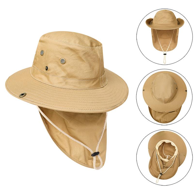 Men Bucket Hat with Shawl Summer Face Neck Protection Breathable Outdoor Hiking Camping Fishing Hat Neck Flap Anti-UV Sun Cap