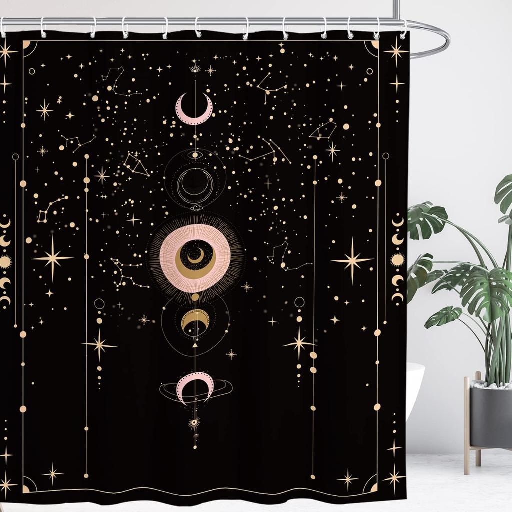 Mondphase Gotischer Tierkreis Badezimmer Duschvorhang Sternbild Astrologie Galaxie Himmlisch Geheimnisvoll Tarot Hexe Ästhetik