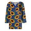 3/4 Length Sleeve Womens Tops Floral Print Vintage Fashion Casual Loose With V Neck Plus Size Shirts