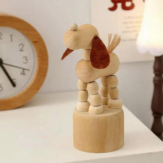 Wooden Finger Puppet Toy Cartoon Mini Desktop Movable Elephant Tiger Dog Puppet Figurine for DIY Crafts Home Party Decoration