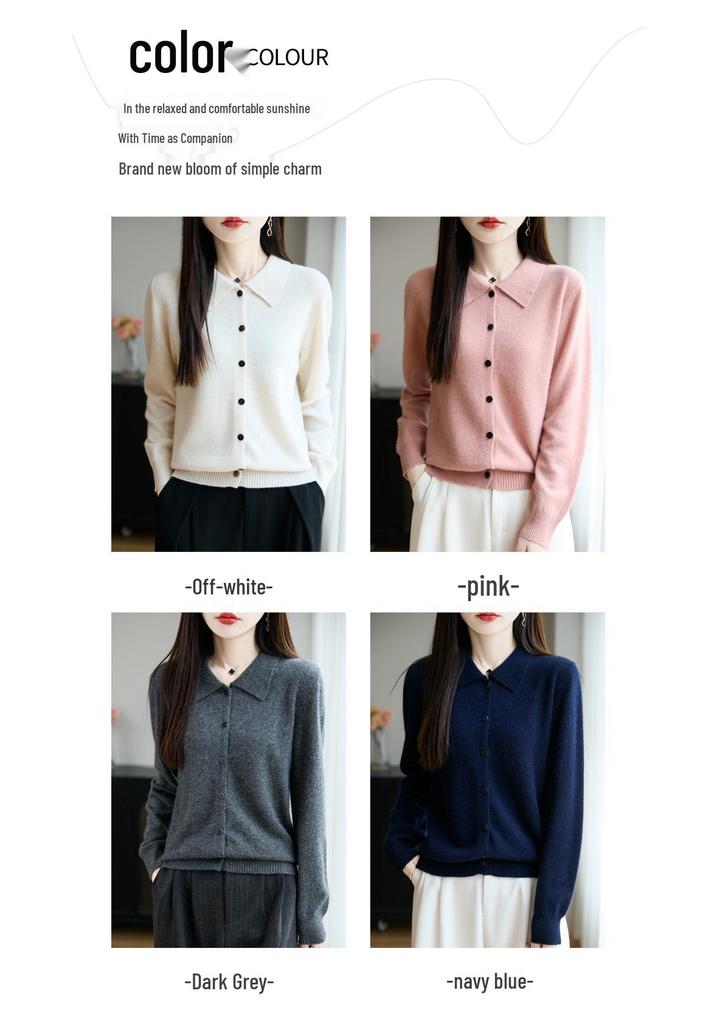 2026 Spring/Summer Women's Polo Collar Knit Shirt Sweater - Loose Long-Sleeved Wool Cardigan Fashion Outerwear