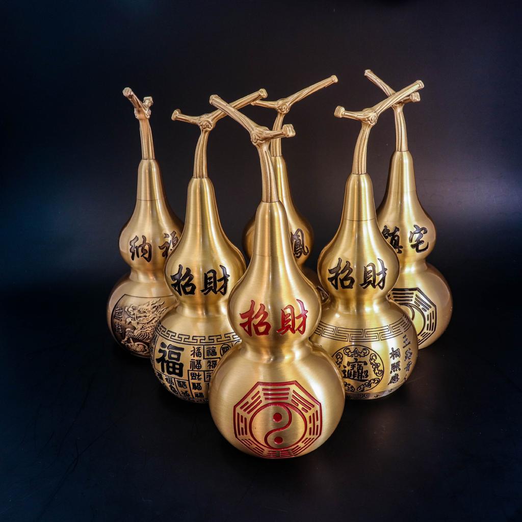 Brass Hundred Blessings Gourd, Fortune-Attracting Gourd, Kylin Gourd Craft Ornament For Office Desk & Entrance
