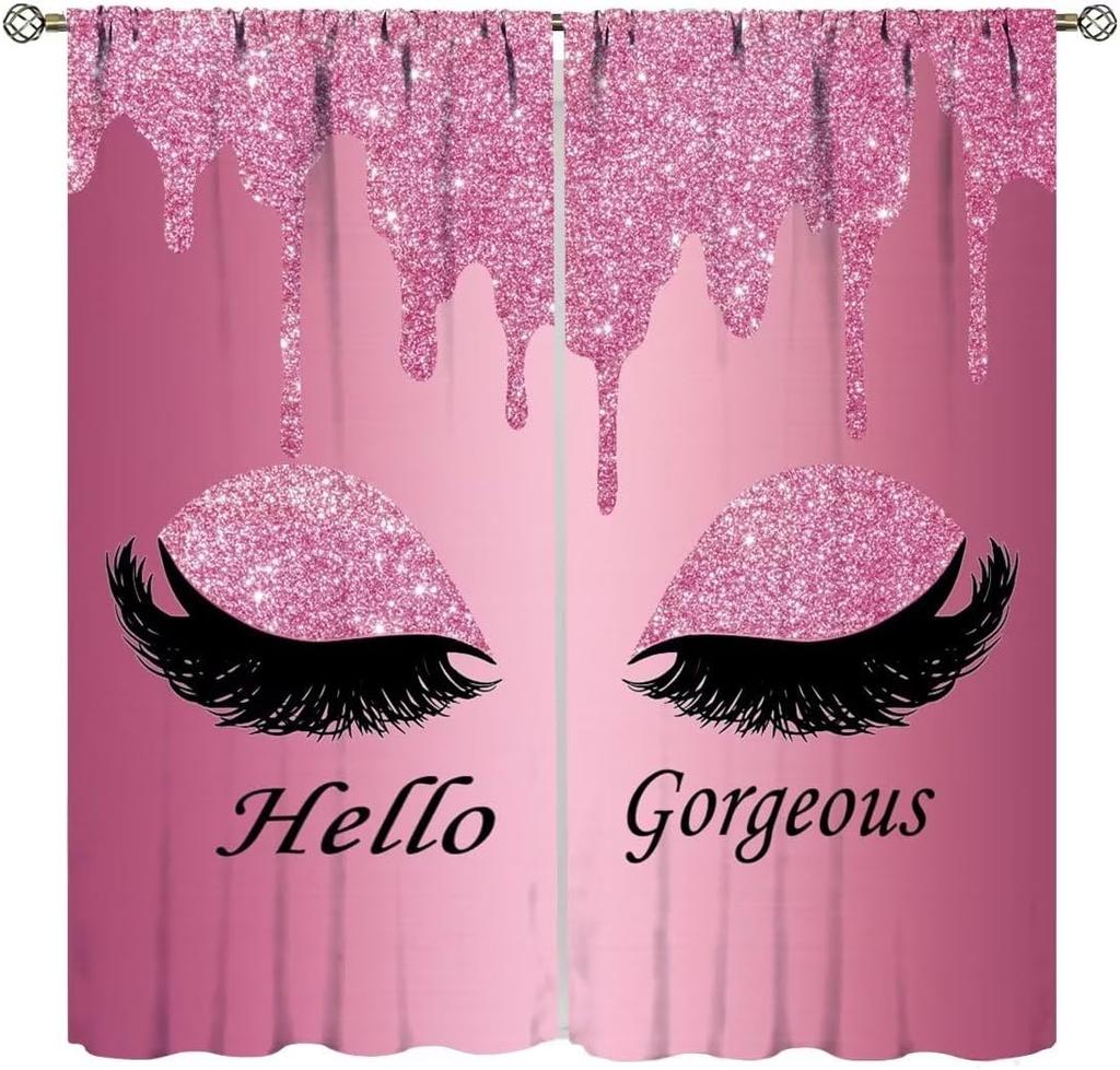 Gorgeous Curtains,Modern Fashion Unicorn Eyelash(No Glitter No Sequin) Curtains for Girls Bedroom Living Room Window Drapes